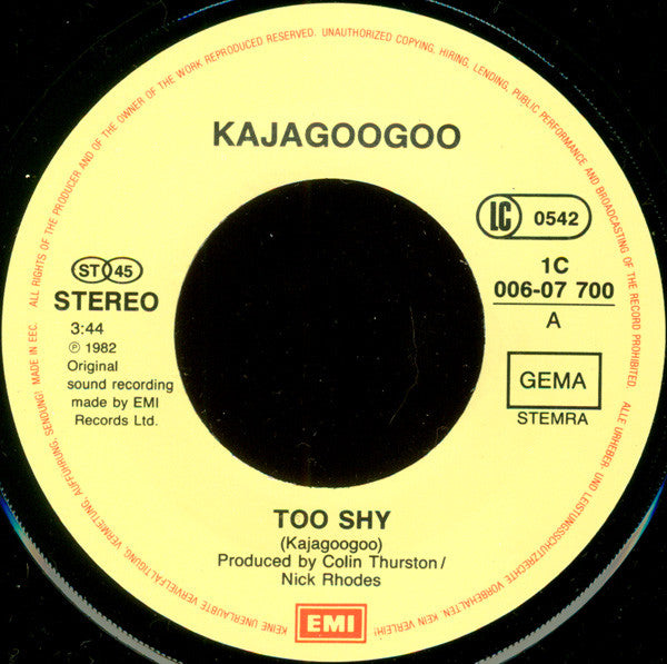 Kajagoogoo : Too Shy (7", Single)