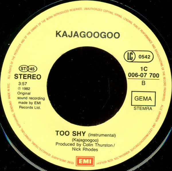 Kajagoogoo : Too Shy (7", Single)