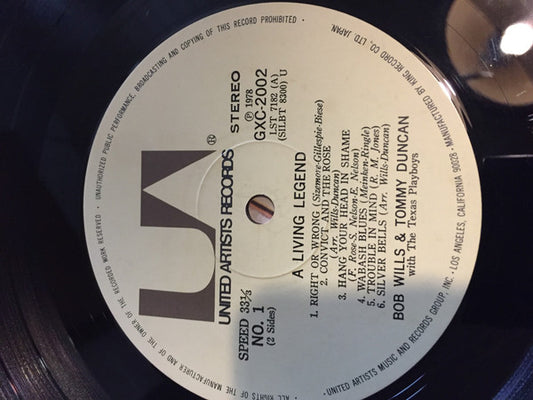 Bob Wills & Tommy Duncan With The Texas Playboys : A Living Legend (LP)