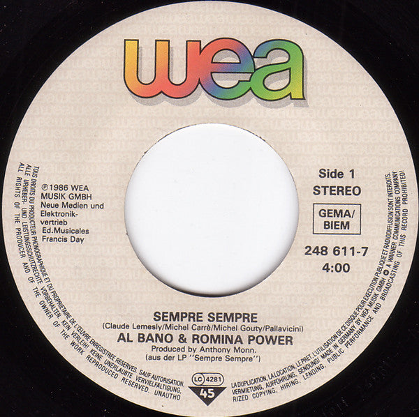 Al Bano & Romina Power : Sempre Sempre (7", Single)