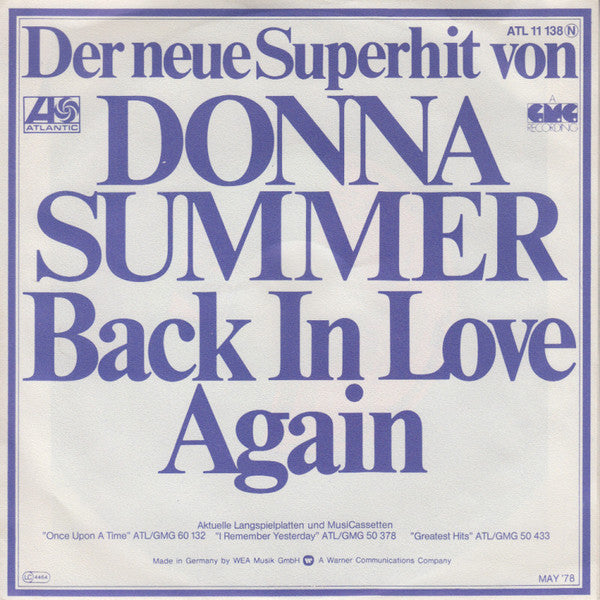 Donna Summer : Back In Love Again (7", Single)