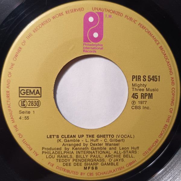 Philadelphia International All Stars / MFSB : Let's Clean Up The Ghetto (7", Single)