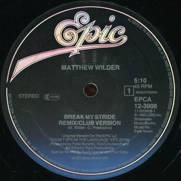 Matthew Wilder : Break My Stride (Remix / Club Version) (12", Maxi)