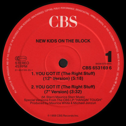 New Kids On The Block : You Got It (The Right Stuff) (12", Maxi)