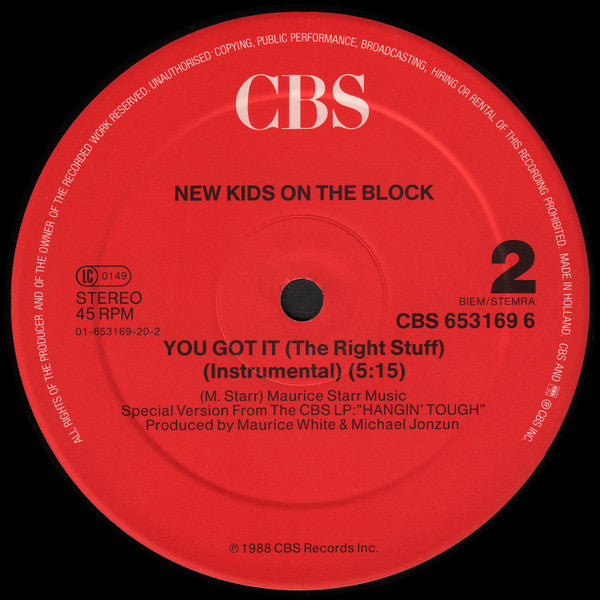 New Kids On The Block : You Got It (The Right Stuff) (12", Maxi)