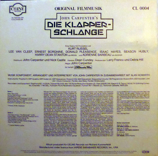 John Carpenter In Zusammenarbeit Mit Alan Howarth : Die Klapperschlange (Original Filmmusik) (LP, Album)