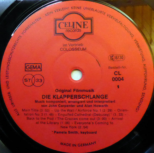 John Carpenter In Zusammenarbeit Mit Alan Howarth : Die Klapperschlange (Original Filmmusik) (LP, Album)