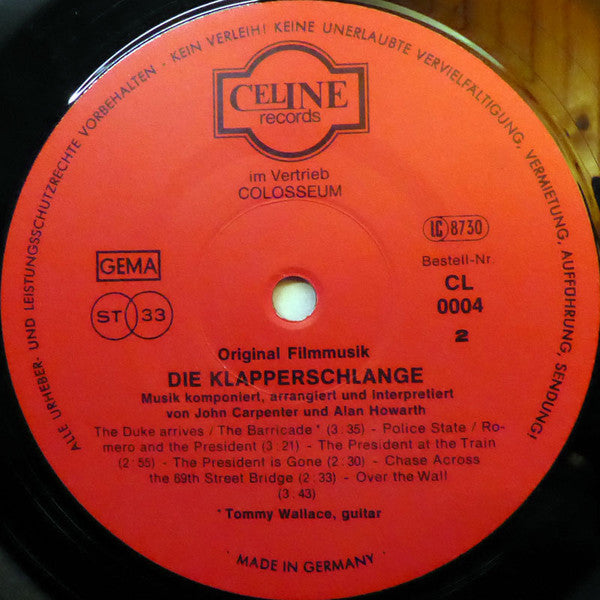 John Carpenter In Zusammenarbeit Mit Alan Howarth : Die Klapperschlange (Original Filmmusik) (LP, Album)
