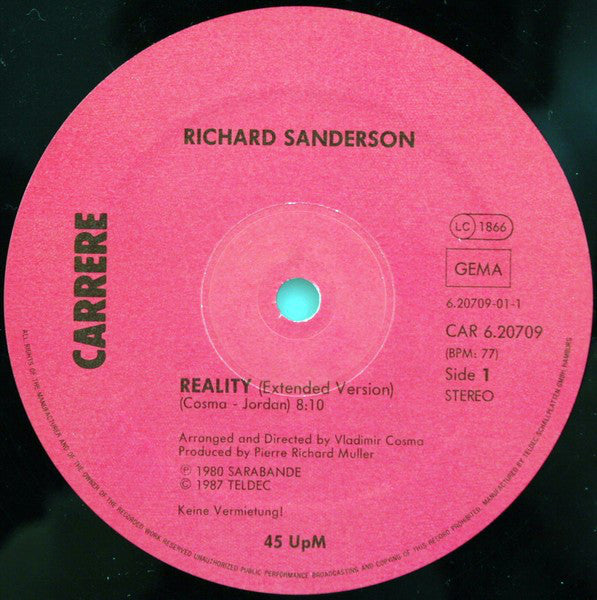 Richard Sanderson : Reality (12", Maxi)