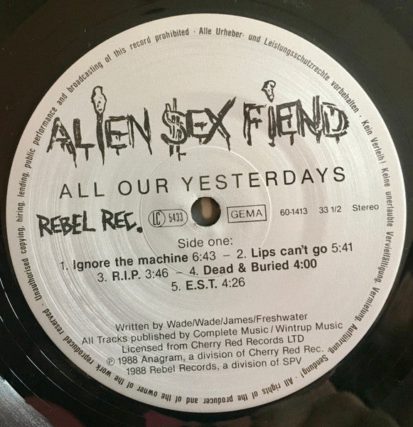 Alien Sex Fiend : All Our Yesterdays (LP, Comp, Sil)