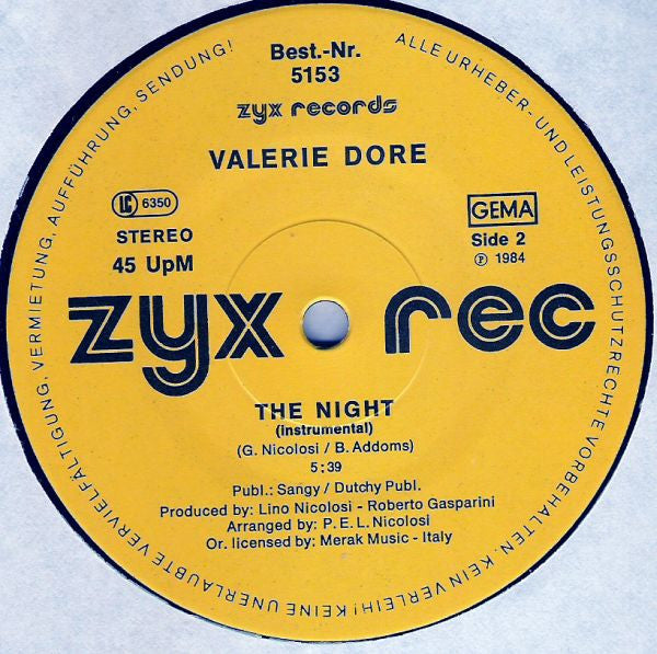 Valerie Dore : The Night (12", Maxi)