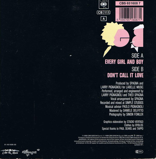 Spagna* : Every Girl And Boy (7", Single)