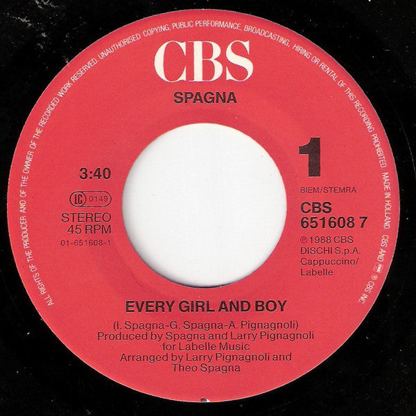 Spagna* : Every Girl And Boy (7", Single)