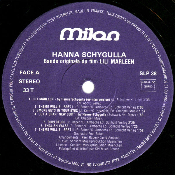 Hanna Schygulla, Orchester Peer Raben : Lili Marleen (Bande Originale Du Film) (LP, Album, Pur)