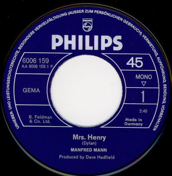 Manfred Mann* : Mrs. Henry (7", Mono)