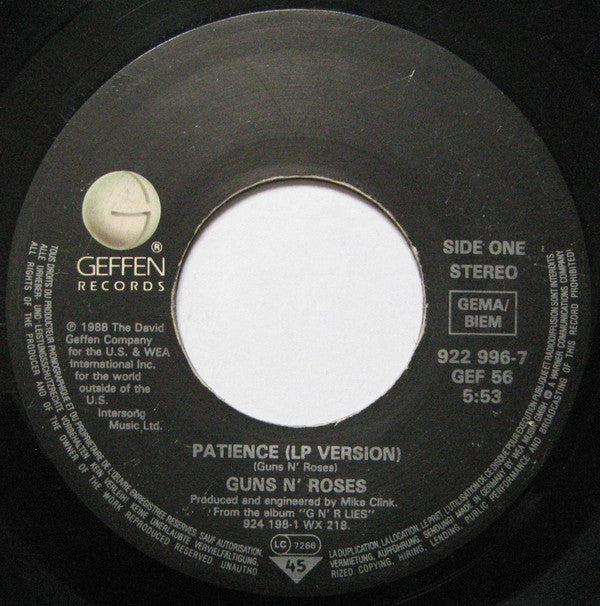 Guns N' Roses : Patience (7", Single, Lar)