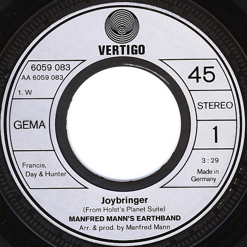 Manfred Mann's Earth Band : Joybringer / Can't Eat Meat (7", Single)