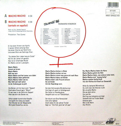 Rainhard Fendrich : Macho Macho (12", Maxi)