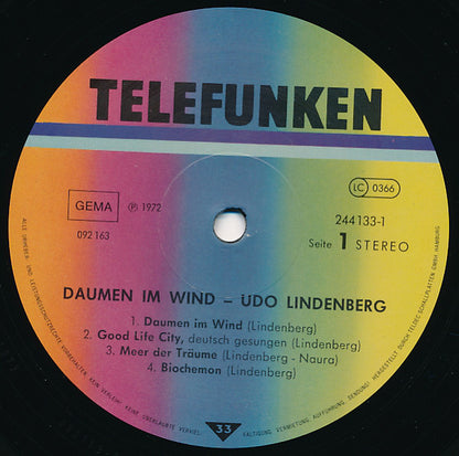 Udo Lindenberg : Daumen Im Wind (LP, Album, RE)