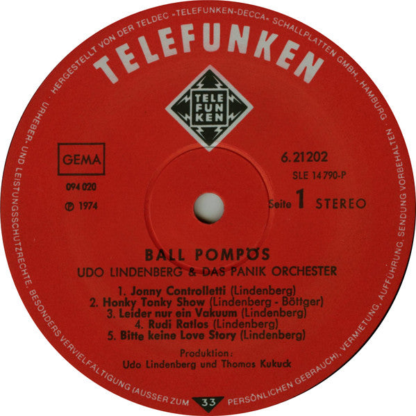Udo Lindenberg & Das Panikorchester* : Ball Pompös (LP, Album, RE, Gat)