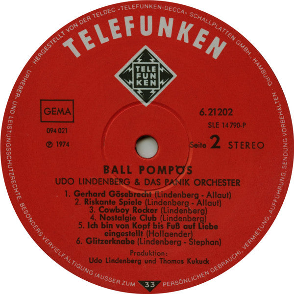 Udo Lindenberg & Das Panikorchester* : Ball Pompös (LP, Album, RE, Gat)