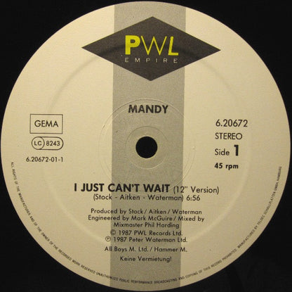 Mandy* : I Just Can't Wait (12", Maxi)