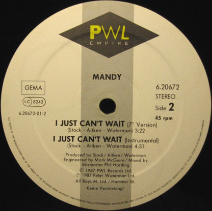 Mandy* : I Just Can't Wait (12", Maxi)