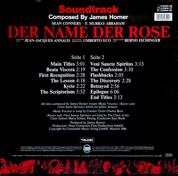 James Horner : Der Name Der Rose (Soundtrack) (LP, Album, Gat)