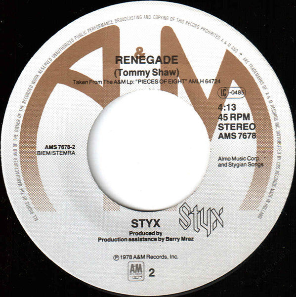 Styx : Lights (7", Single)