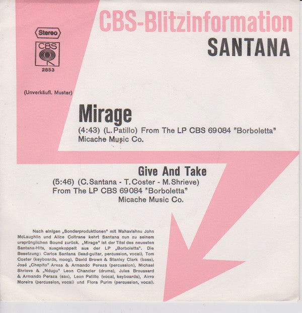 Santana : Mirage (7", Single, Promo)