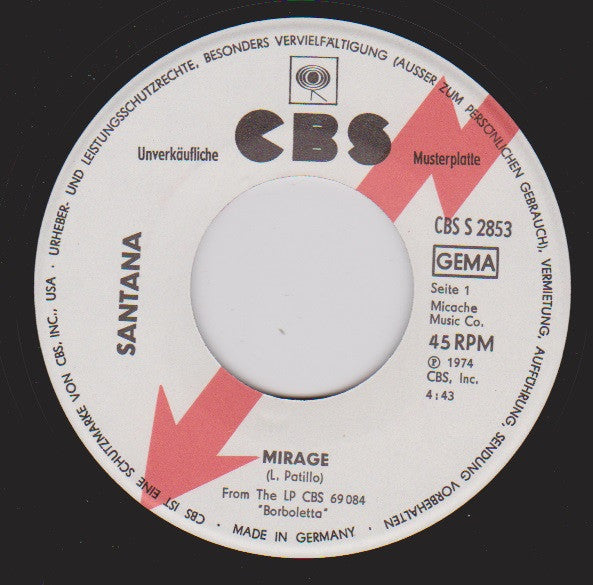 Santana : Mirage (7", Single, Promo)