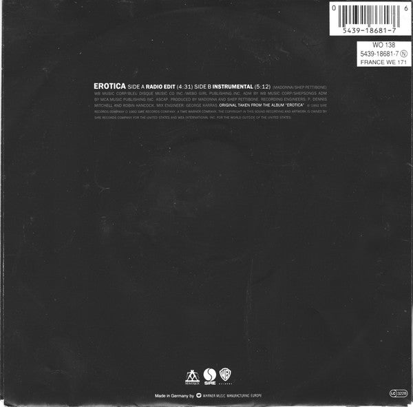 Madonna : Erotica (7", Single, Yel)