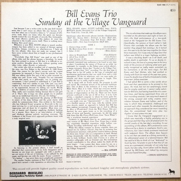 Bill Evans Trio* Featuring Scott La Faro* : Sunday At The Village Vanguard (LP, Album, RE)