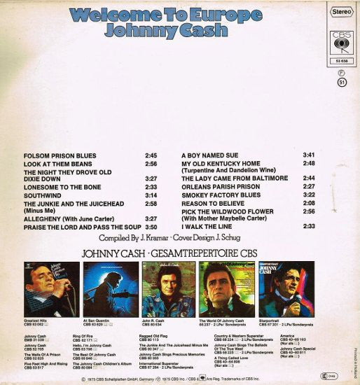 Johnny Cash : Welcome To Europe (LP, Comp, RE)