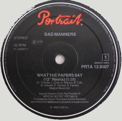 Bad Manners : What The Papers Say (12" Remix) (12", Maxi)