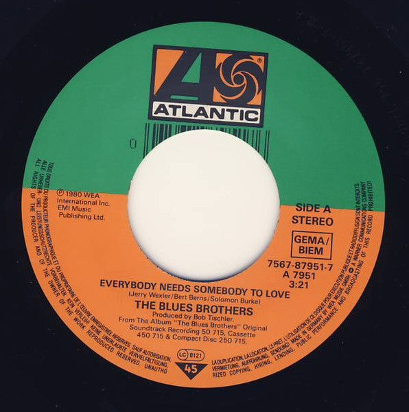 The Blues Brothers : Everybody Needs Somebody To Love / Think (7", Single, RE, Lar)