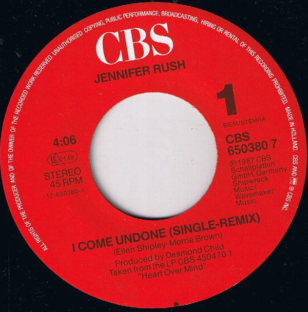 Jennifer Rush : I Come Undone (7", Single)