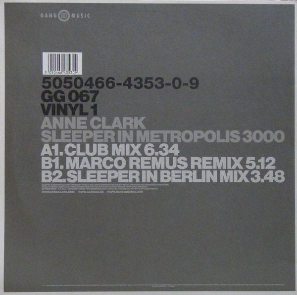 Anne Clark : Sleeper In Metropolis 3000 (12", Maxi)