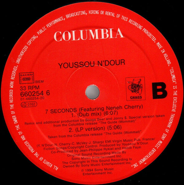 Youssou N'Dour & Neneh Cherry : 7 Seconds (12", Single)