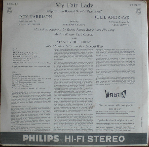 Rex Harrison, Julie Andrews With Stanley Holloway, Robert Coote, Betty Woolfe, Leonard Weir : My Fair Lady (LP, Album, Hi-)
