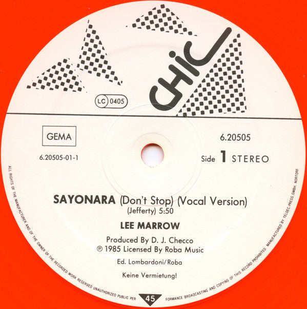 Lee Marrow : Sayonara (Don't Stop...) (12", Maxi, Ora)