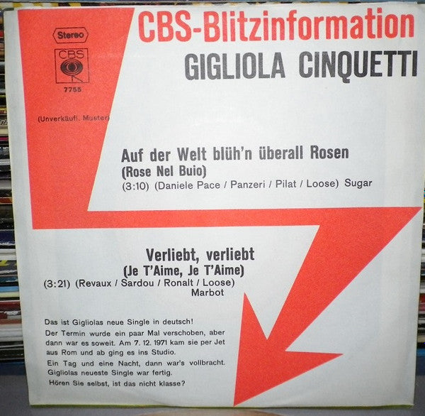 Gigliola Cinquetti : Auf Der Welt Blüh'n Überall Rosen / Verliebt, Verliebt (7", Single, Promo)