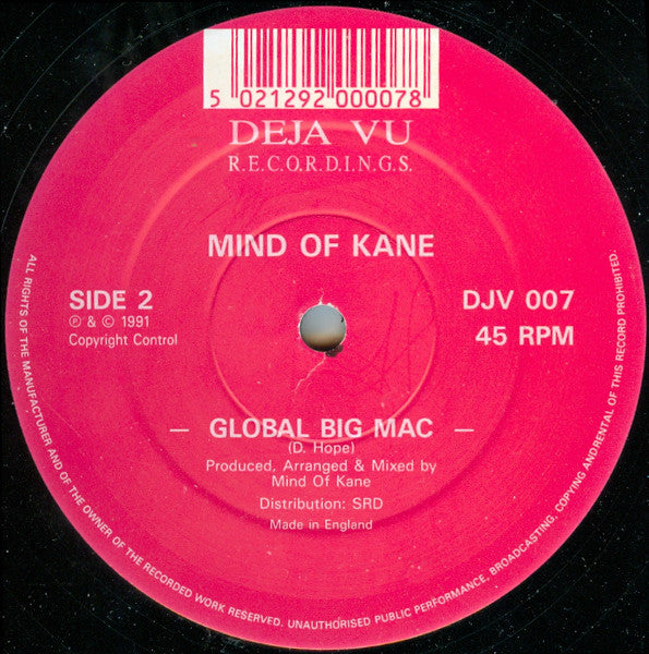 Mind Of Kane : Stabbed In The Back (12", Red)