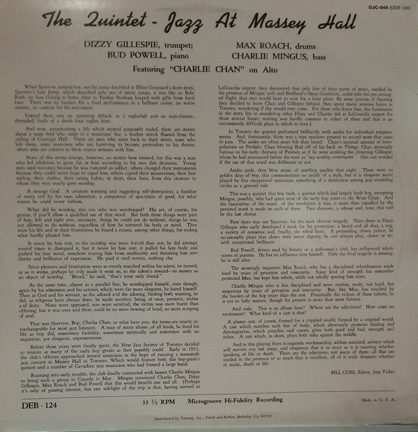 The Quintet : Jazz At Massey Hall (LP, Album, Mono, RE, Pit)