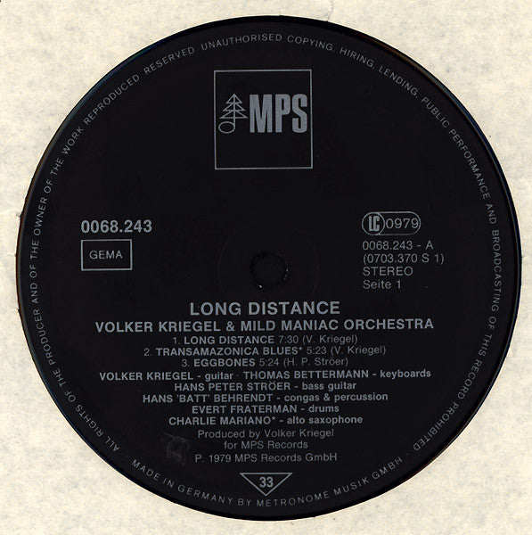 Volker Kriegel & Mild Maniac Orchestra : Long Distance (LP, Album)