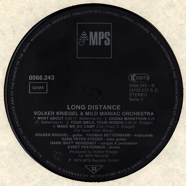 Volker Kriegel & Mild Maniac Orchestra : Long Distance (LP, Album)