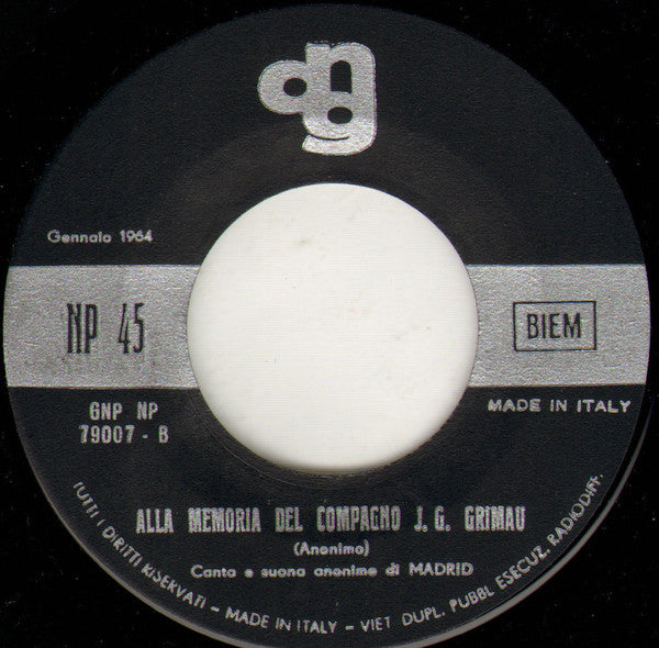Margot (7) / Anonimo Di Madrid* : Due Canzoni Per Julian Garcia Grimau (7")