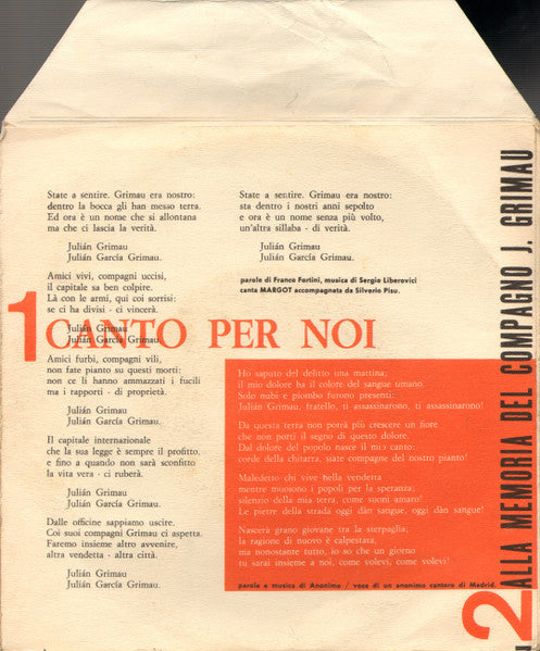 Margot (7) / Anonimo Di Madrid* : Due Canzoni Per Julian Garcia Grimau (7")