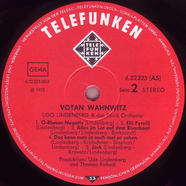 Udo Lindenberg & Das Panik-Orchester* : Votan Wahnwitz (LP, Album)
