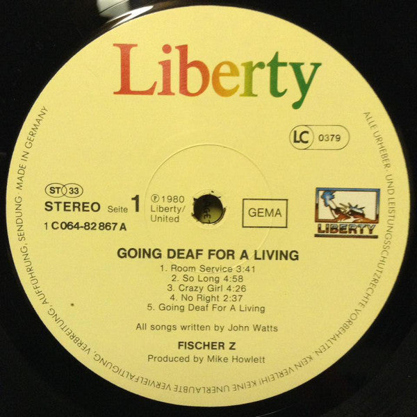 Fischer-Z : Going Deaf For A Living (LP, Album, RP)